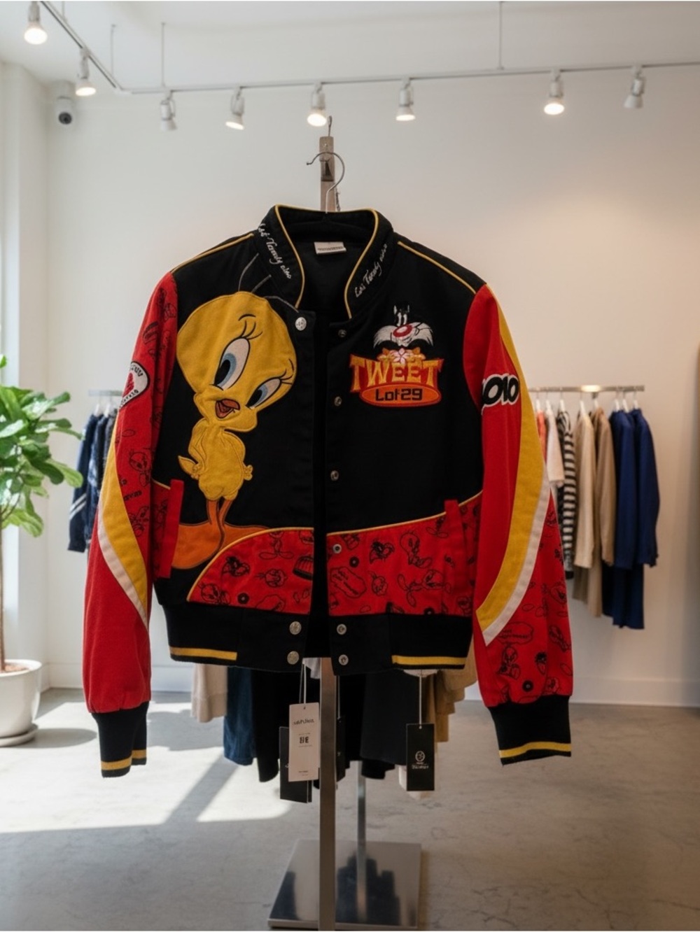 Y2K Tweety bird Sylvester racing jacket Lot29 embroidered crop bomber